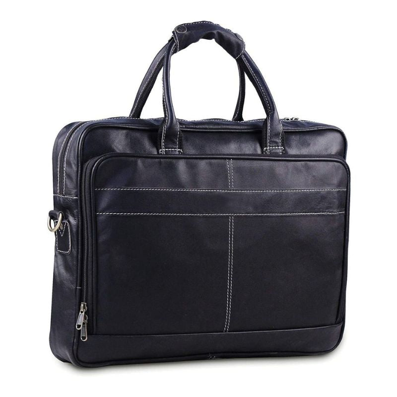 Genuine Leather Black Briefcase Padded Laptop Case 18 Inch