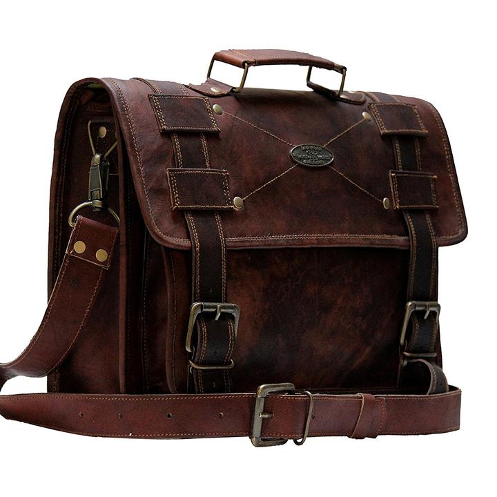 Distressed Brown Leather Laptop Briefcase