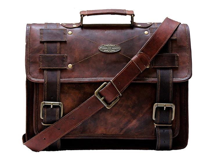 Distressed Brown Leather Laptop Briefcase