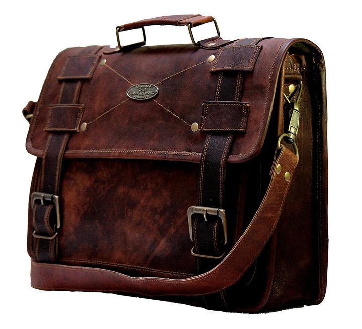 Distressed Brown Leather Laptop Briefcase