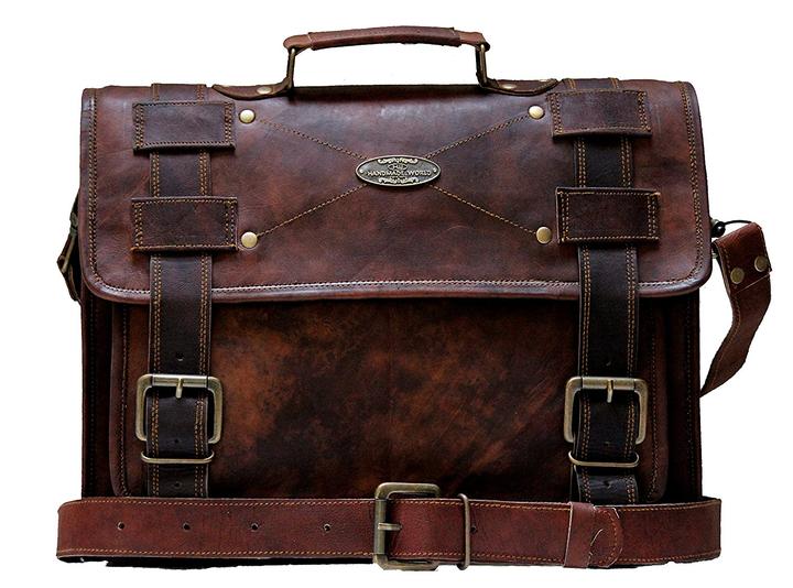 Distressed Brown Leather Laptop Briefcase