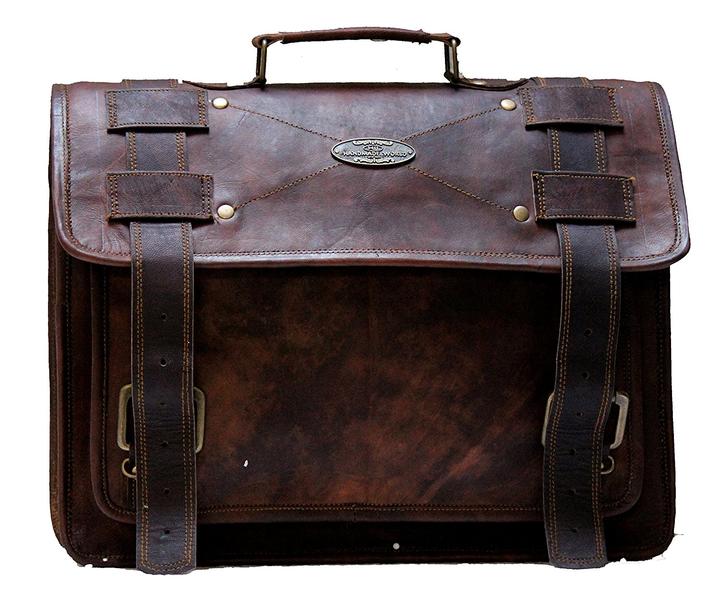 Distressed Brown Leather Laptop Briefcase