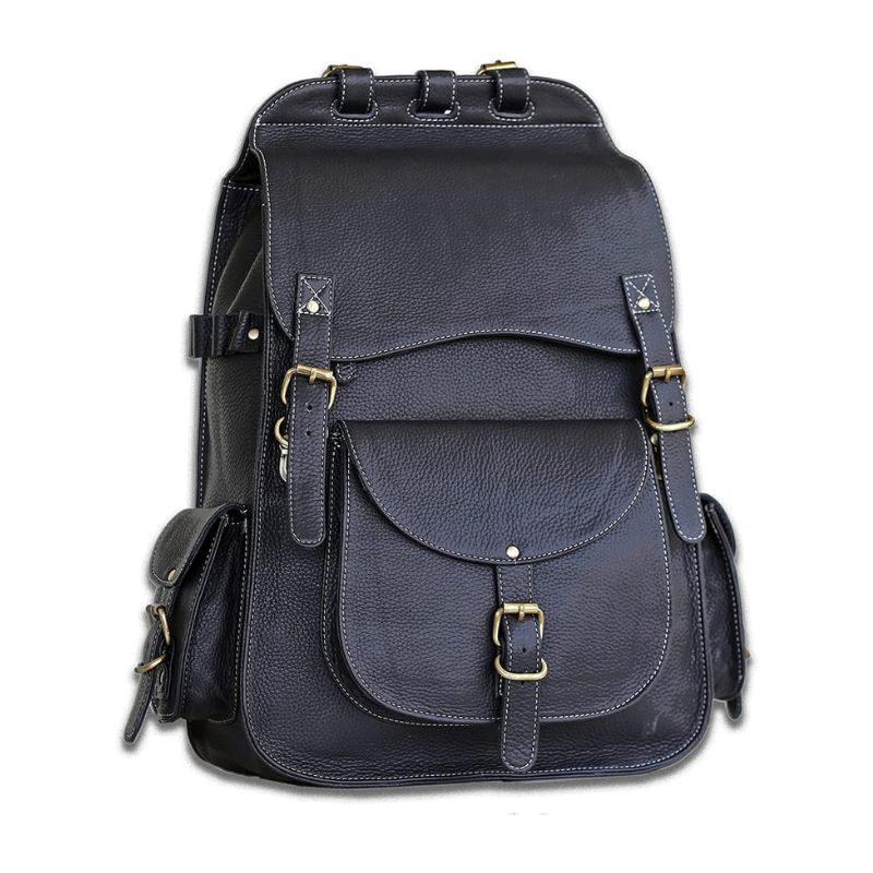 leather grainy black backpack