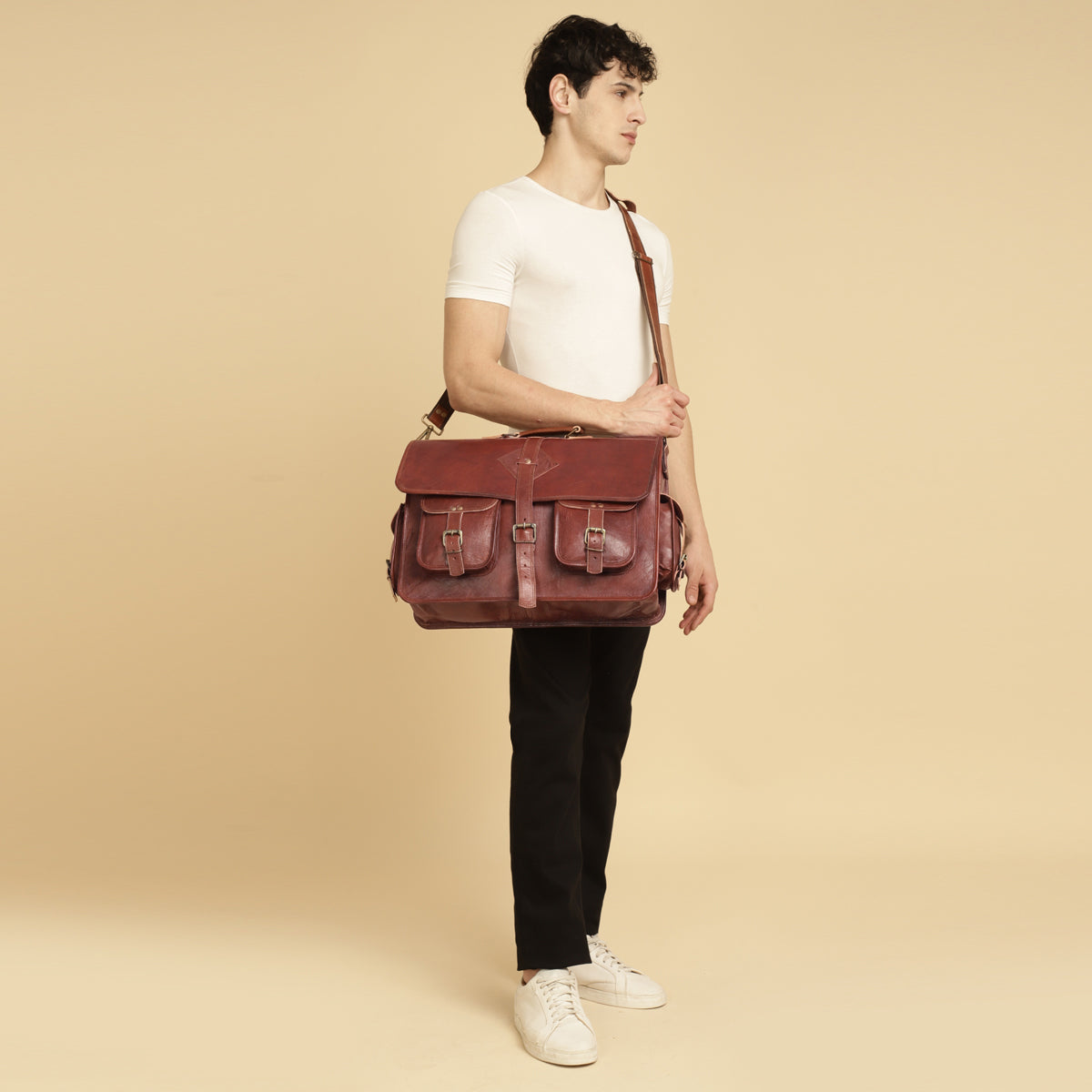 Rustic Brown Leather Messenger Bag