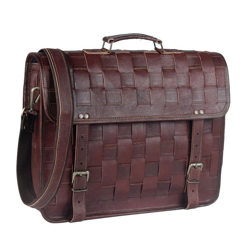 checkered look Leather messenger bag