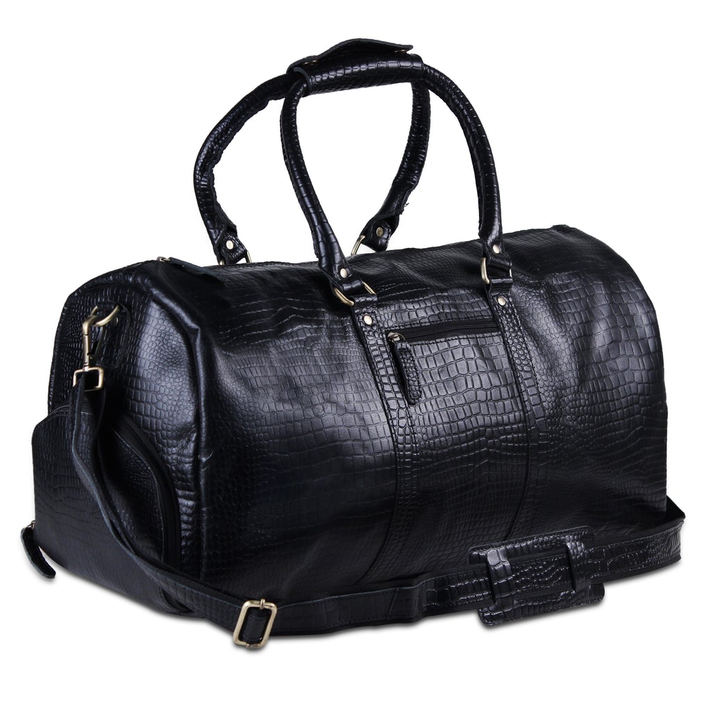 black leather duffle bag 