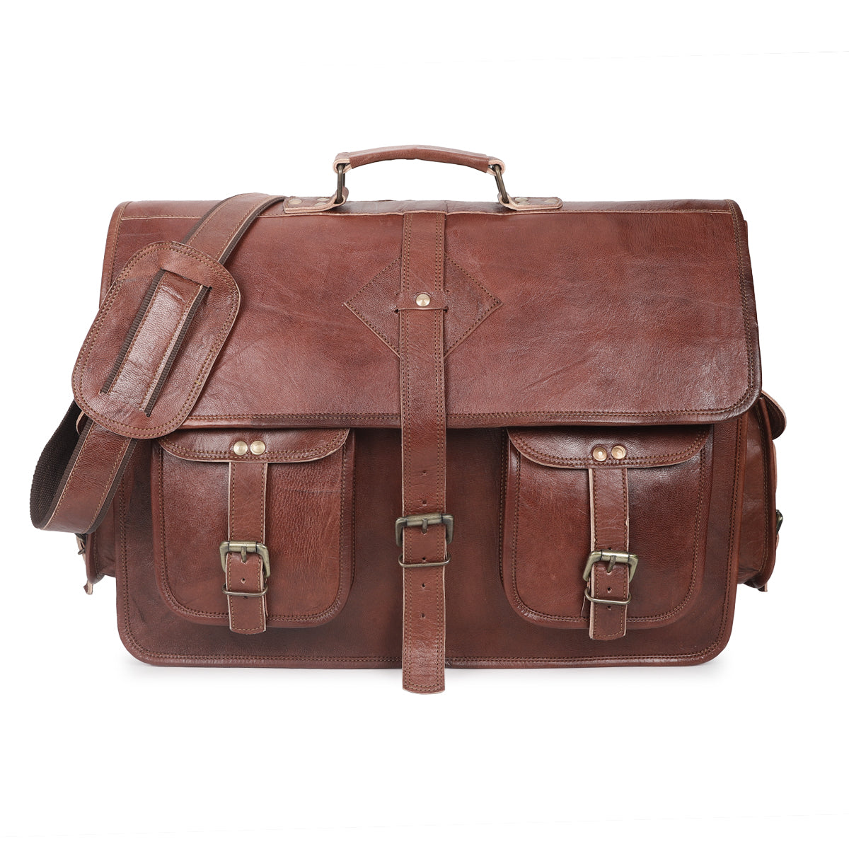 Rustic brown leather messenger bag