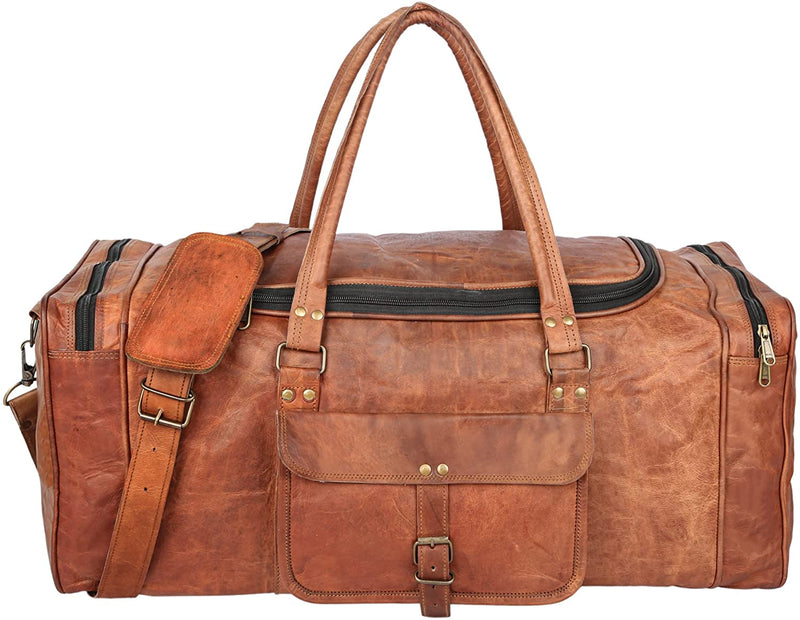 Distressed Brown Leather Duffle Bag
