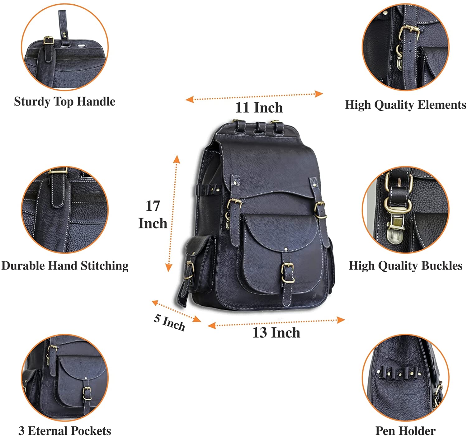 black leather backpack features