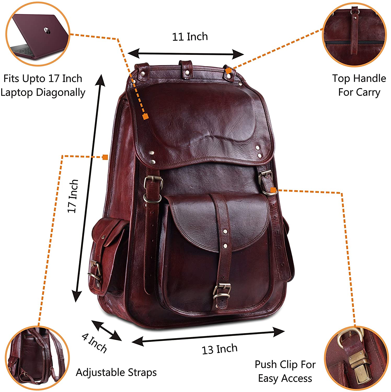 leather backpack features