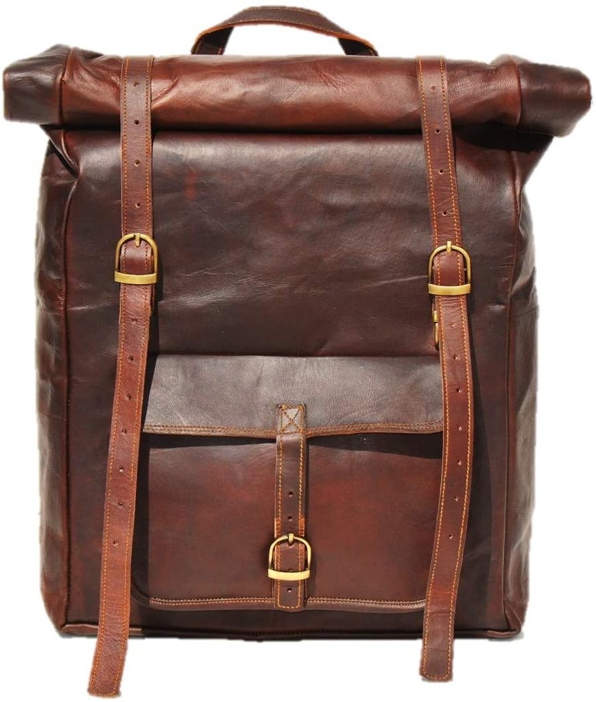 front view of 100% full grain leather backpack
