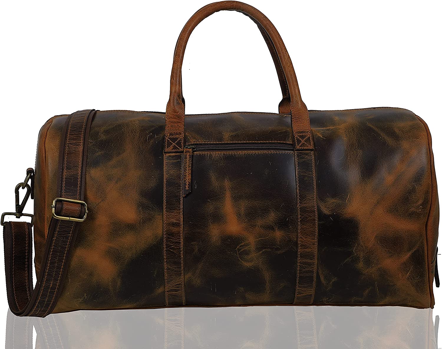 Brown leather duffle bag