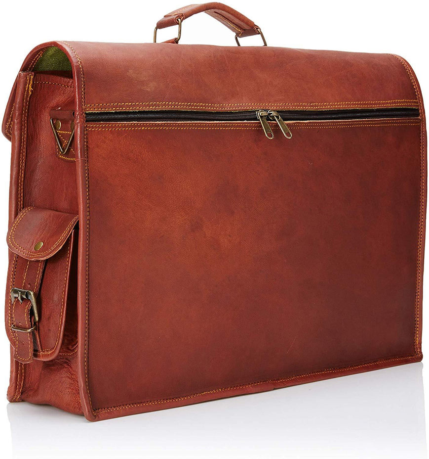 brown leather messenger bag backside