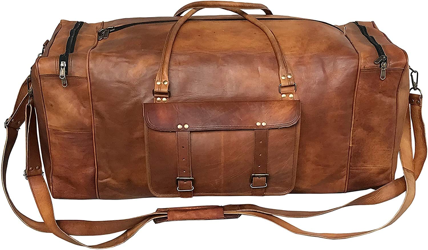 brown leather duffle bag 
