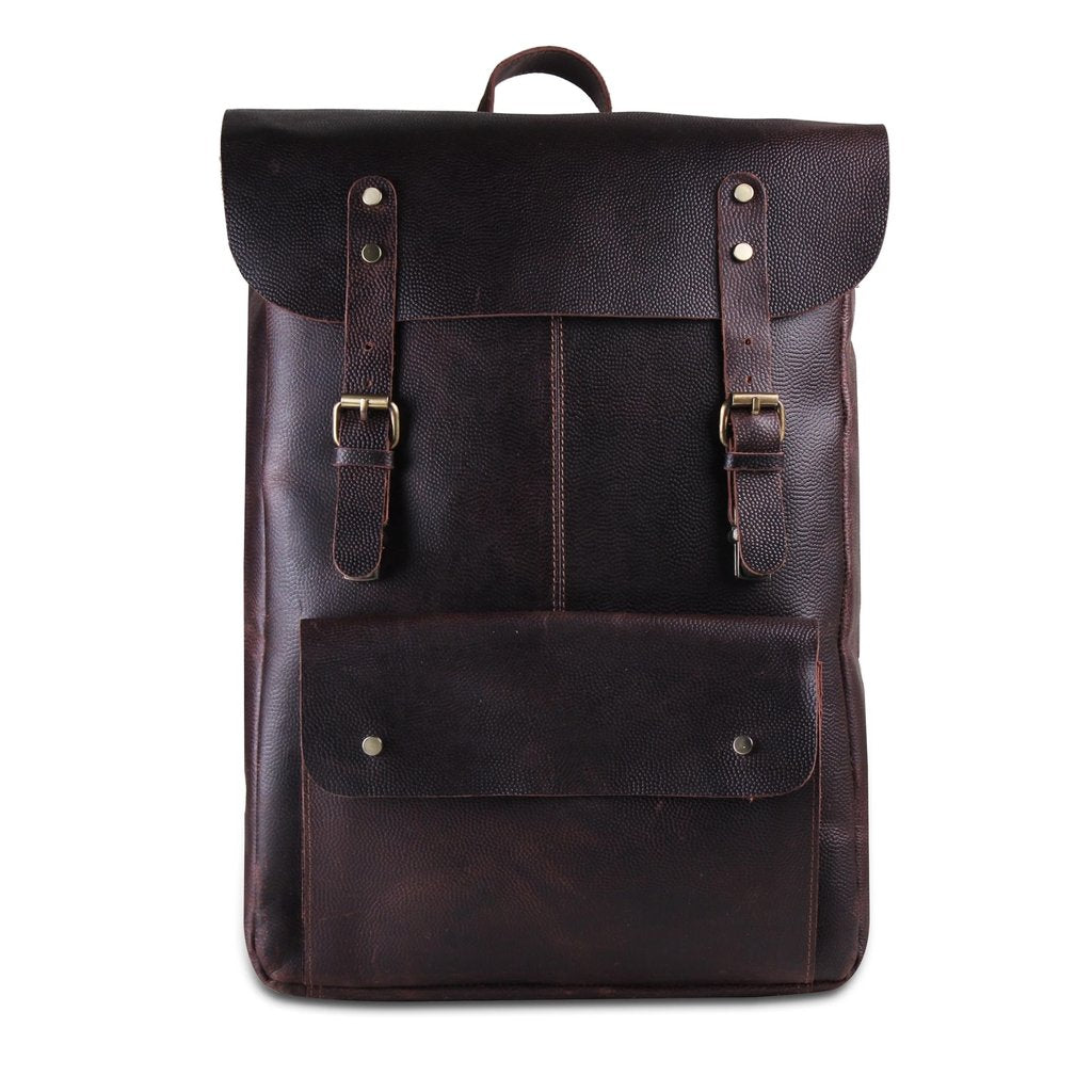 front view of leather backpack