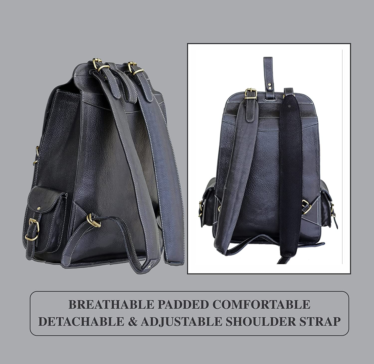 black leather backpack shoulder strap