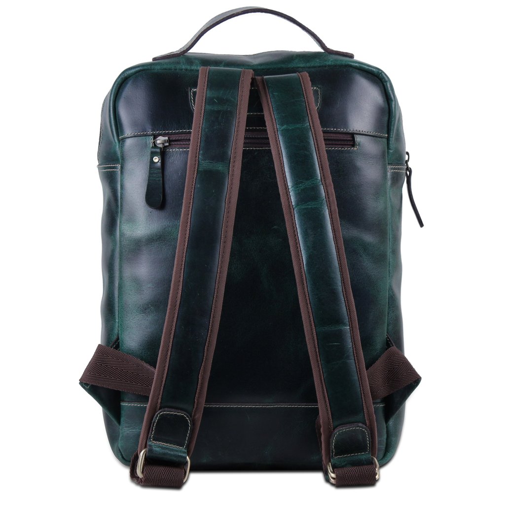 back view of leather backpack