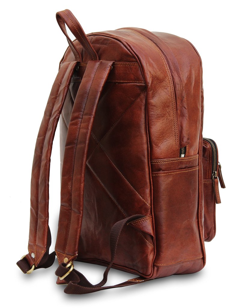 side view of leather backpack