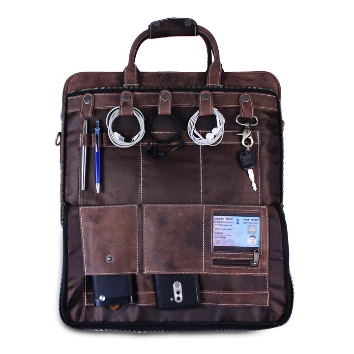 leather briefcase with excess space