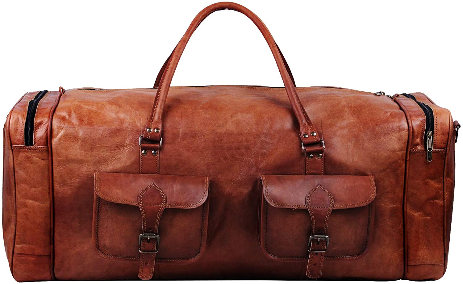 multiple pocket leather duffle bag
