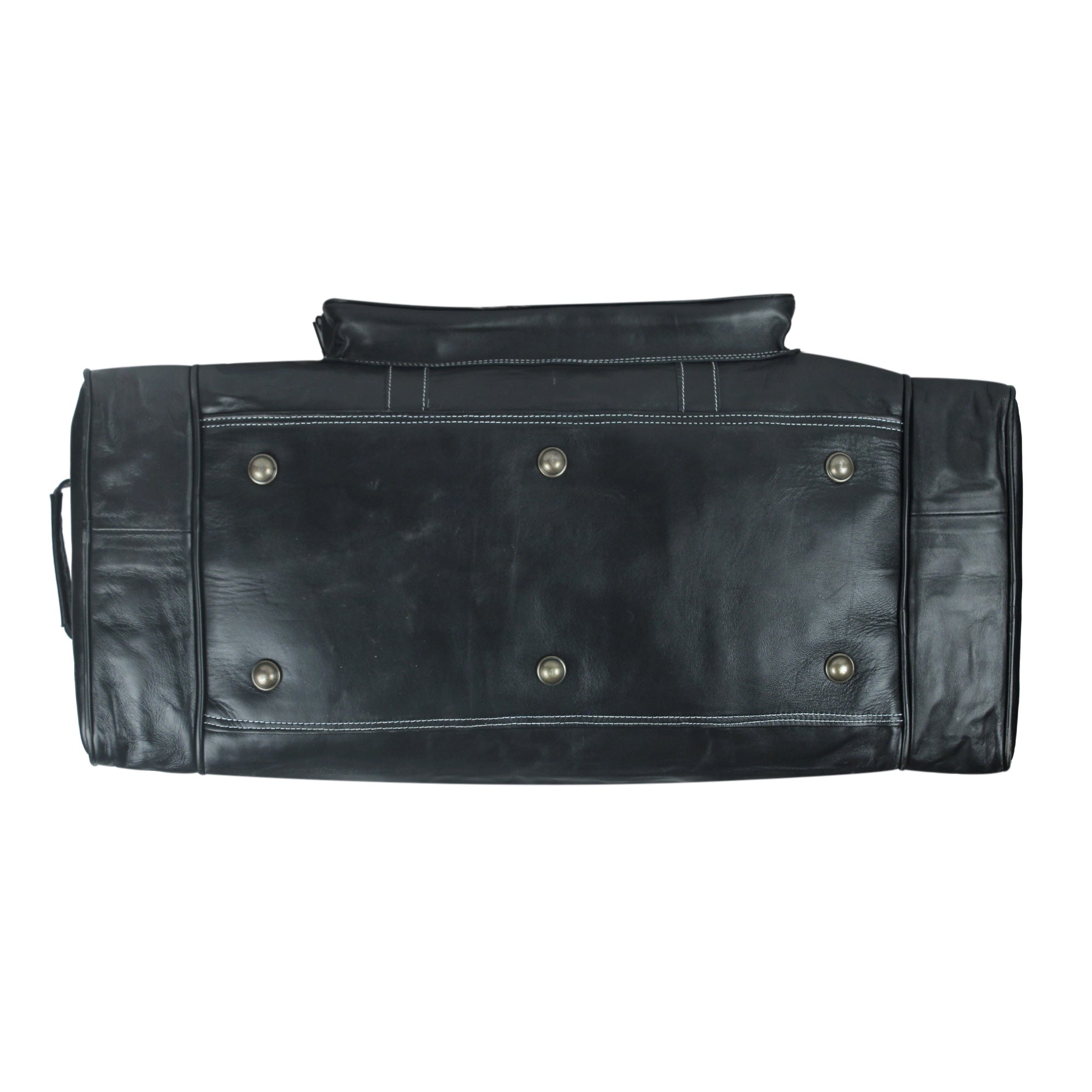 travel friendly black leather  duffle bag