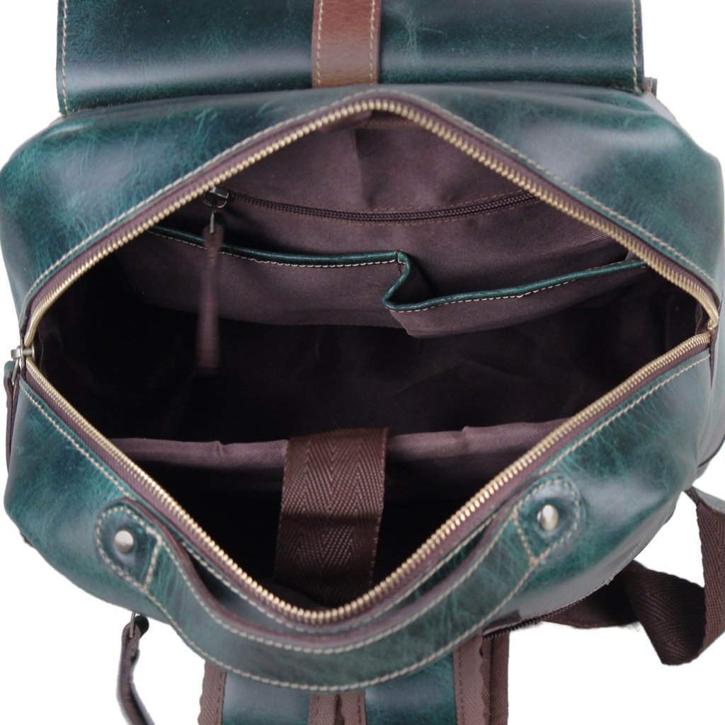 inside view of leather backpack