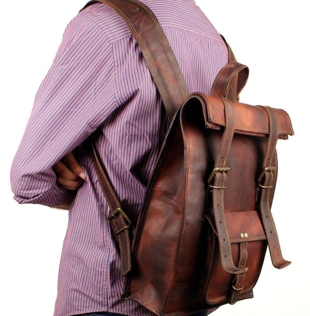 stylish leather backpack with 100% full grain  leather 