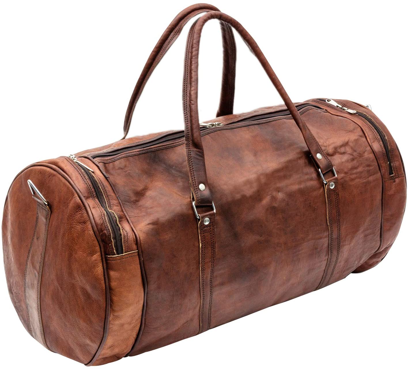 Vintage brown Leather Duffel Bag Rounded
