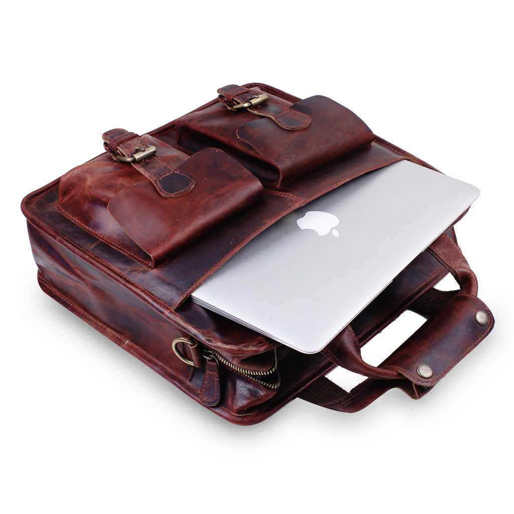 leather briefcase with laptop