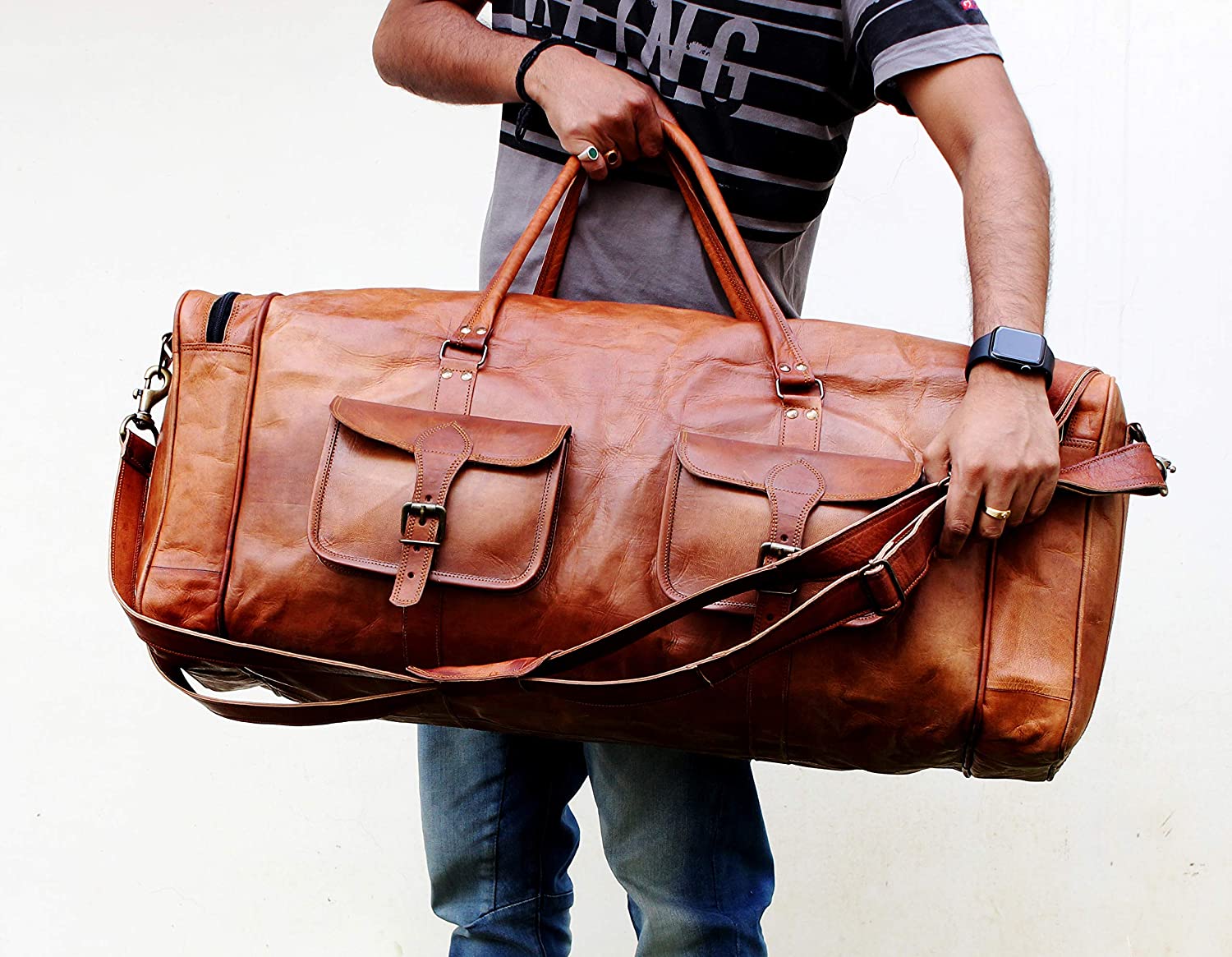 cool looking leather gym duffle bag
