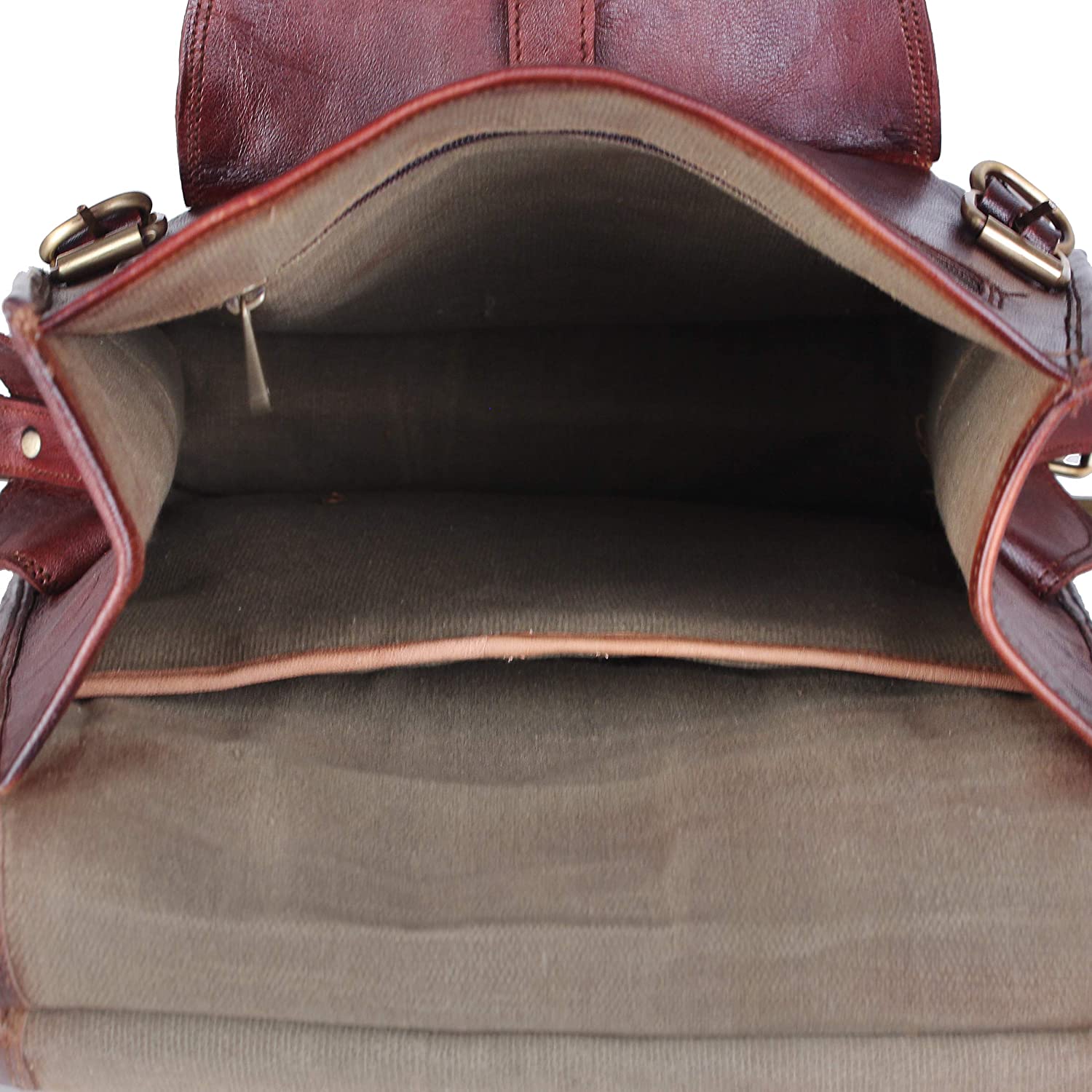 inside view of laptop leather backpack