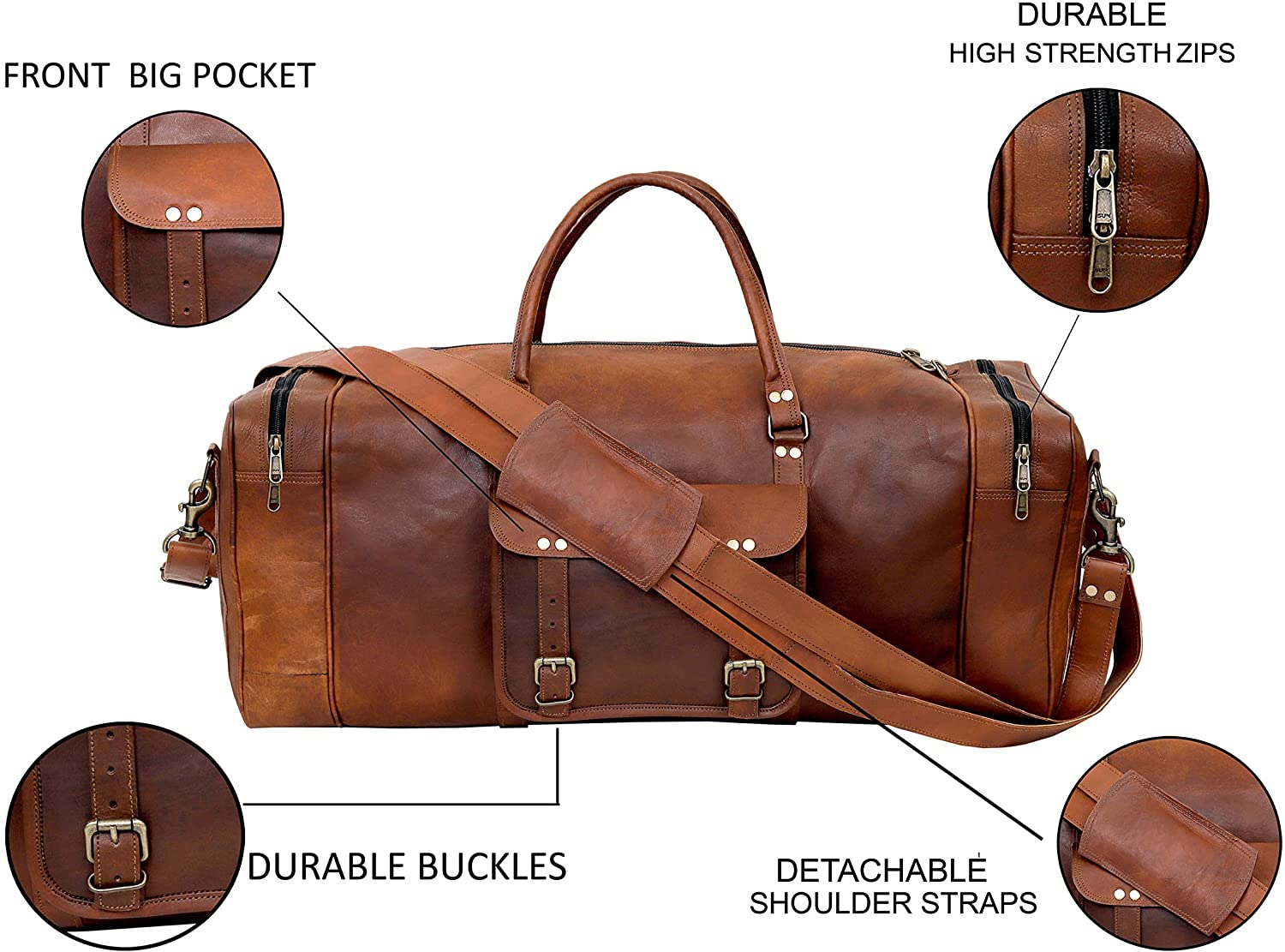 durable buckles leather duffle bag