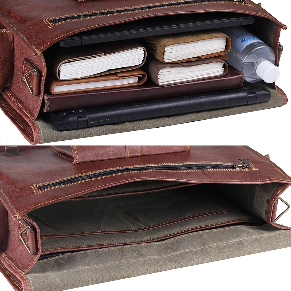 leather Laptop Satchel bag inside look