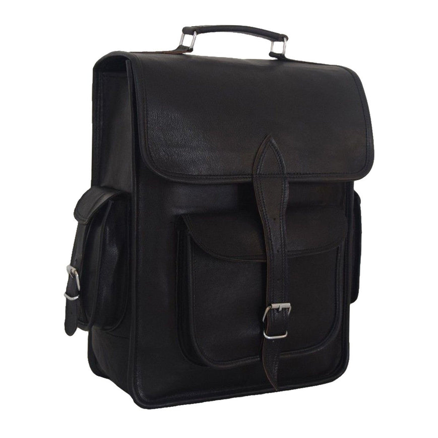 classic black color leather backpack