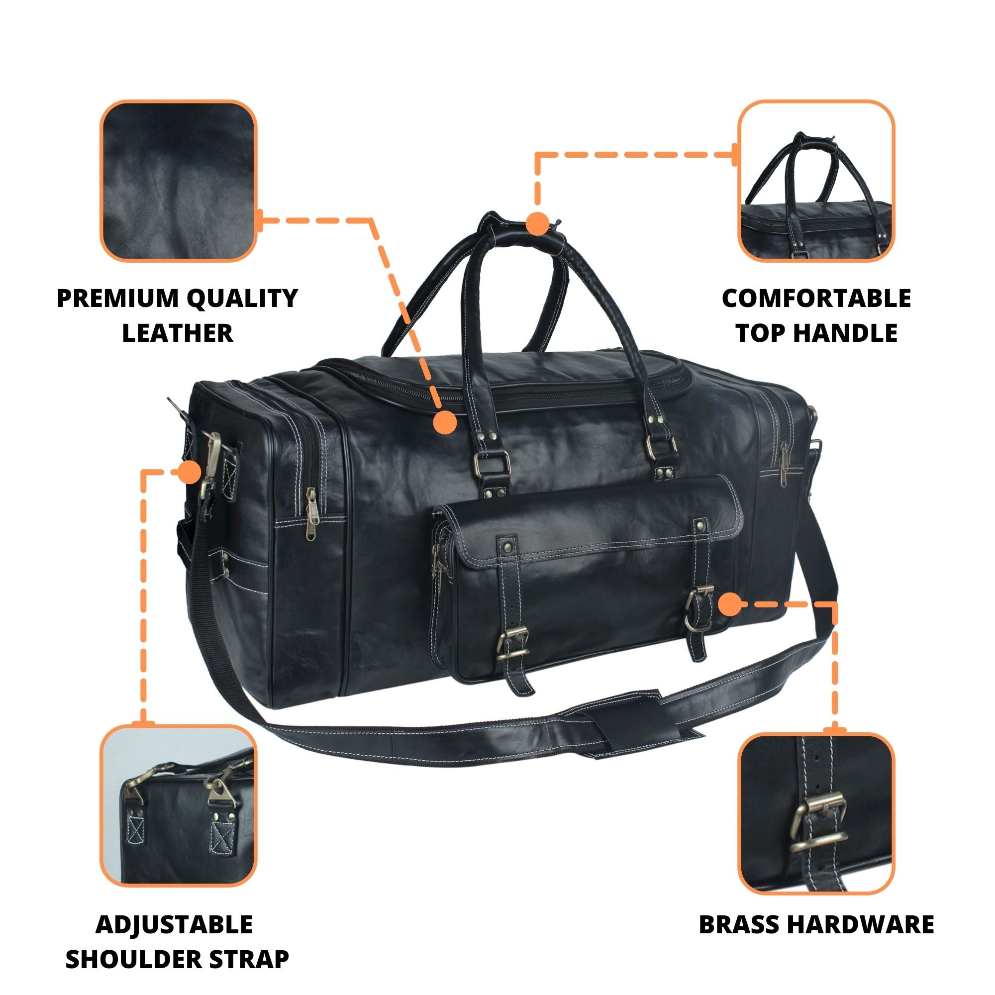 balck leather duffle bag specification