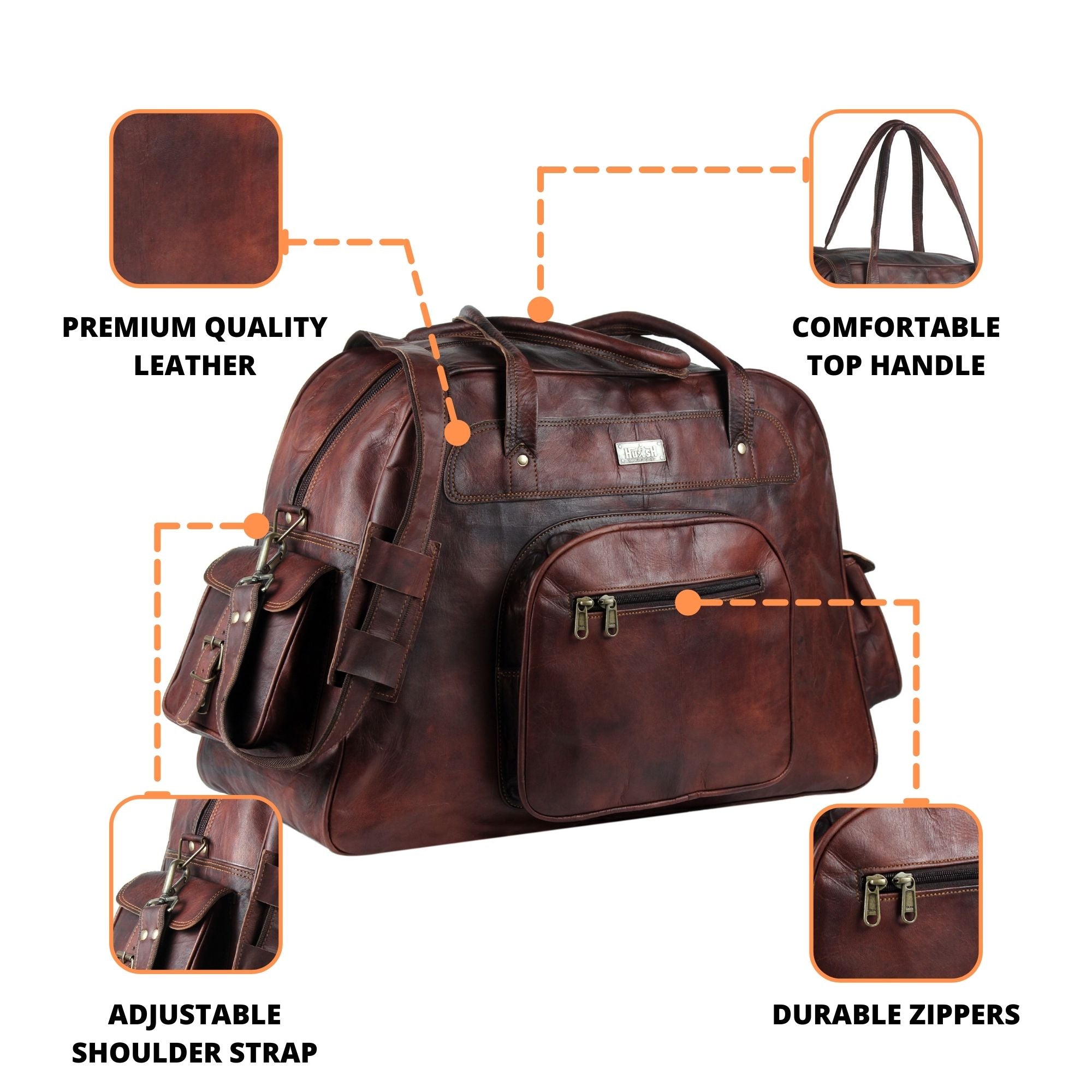 multiple featured leather duffle bag