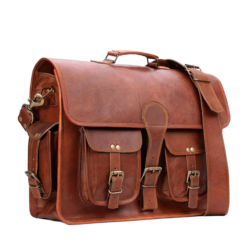 100% pure brown leather messenger bag