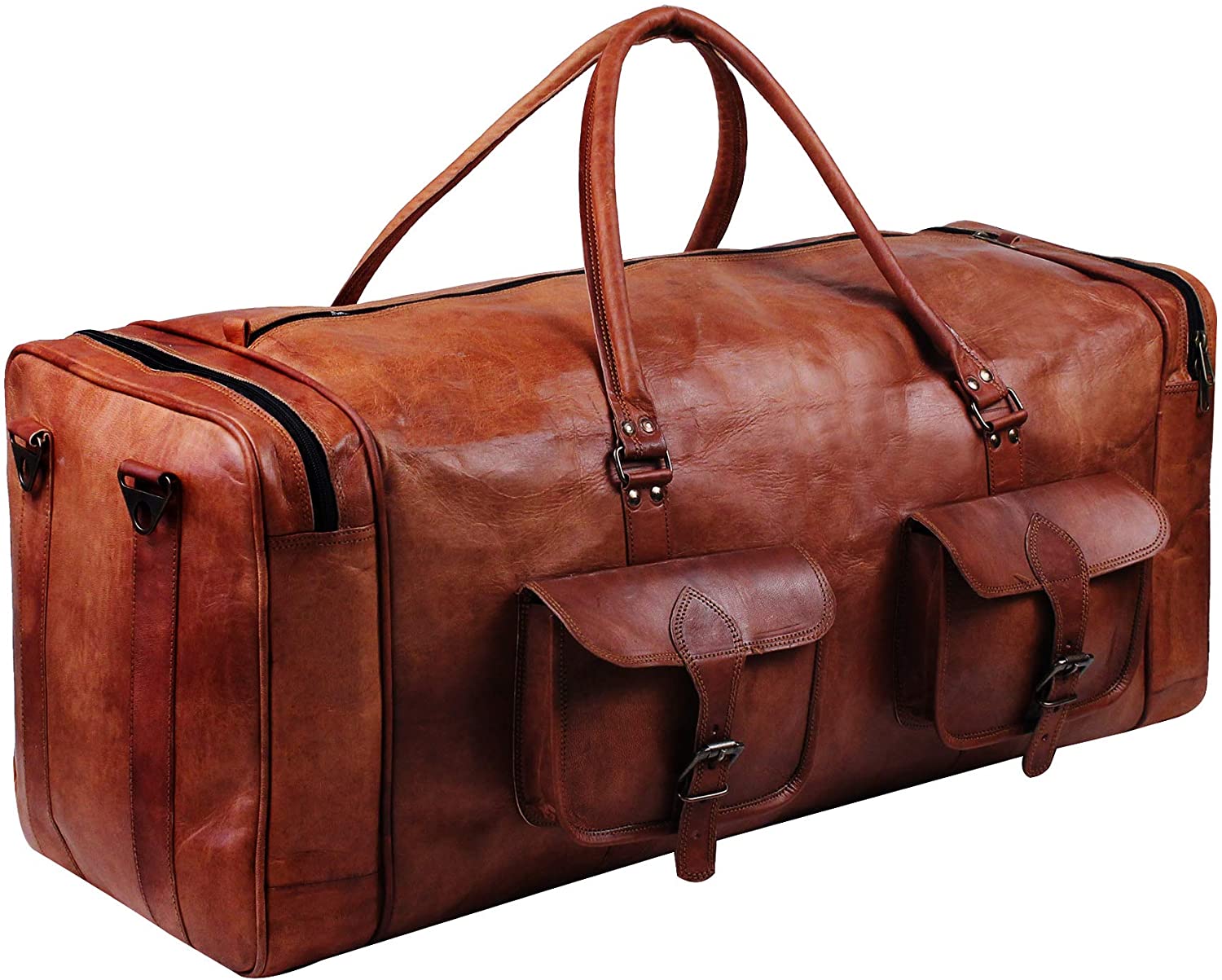 Large Camel Leather Duffle Bag or stylish gym bag | Leather n Charm