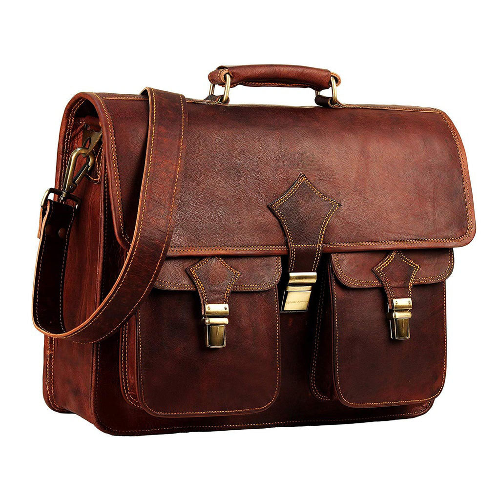 brown coloured messenger bag