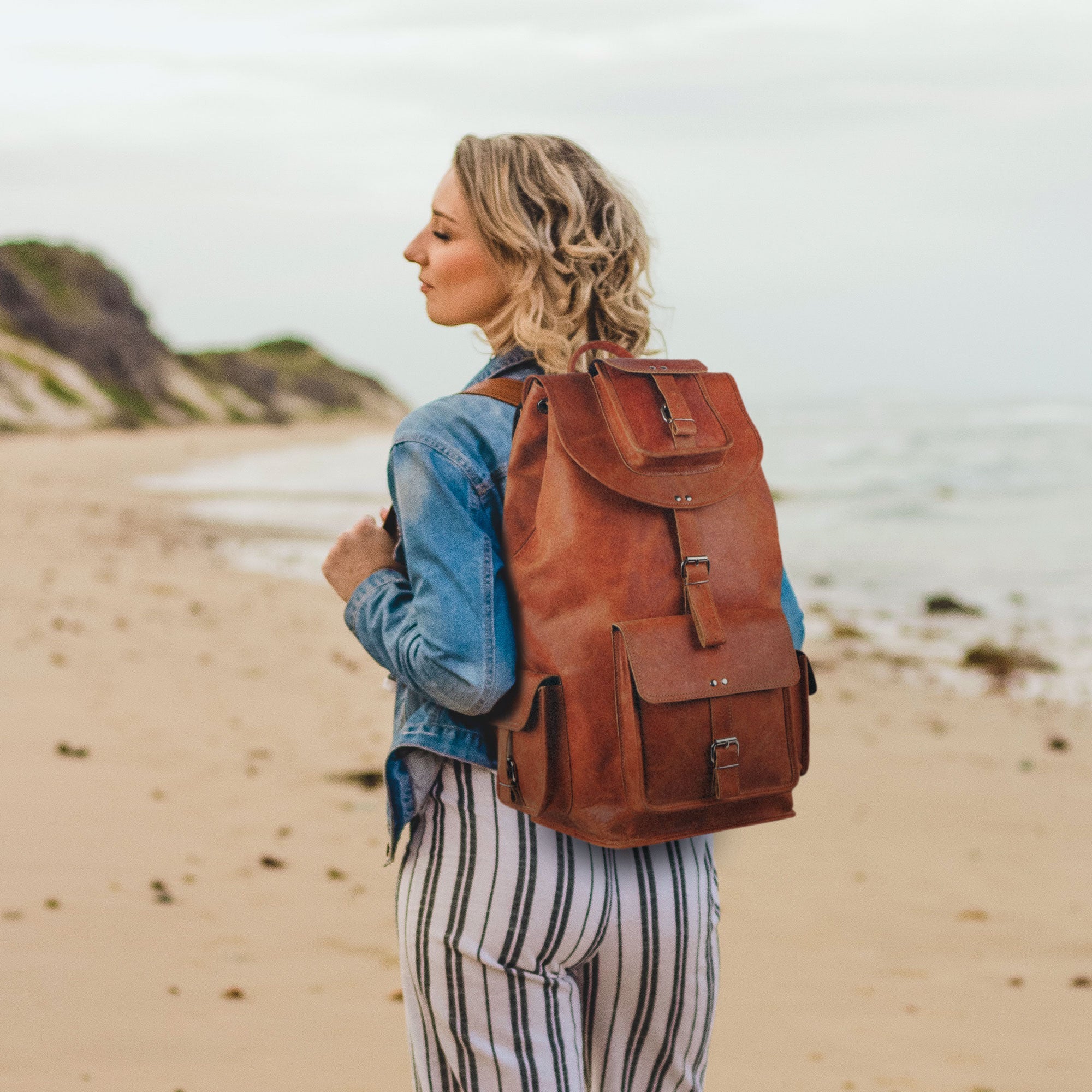 cool looking leather backpack for woman