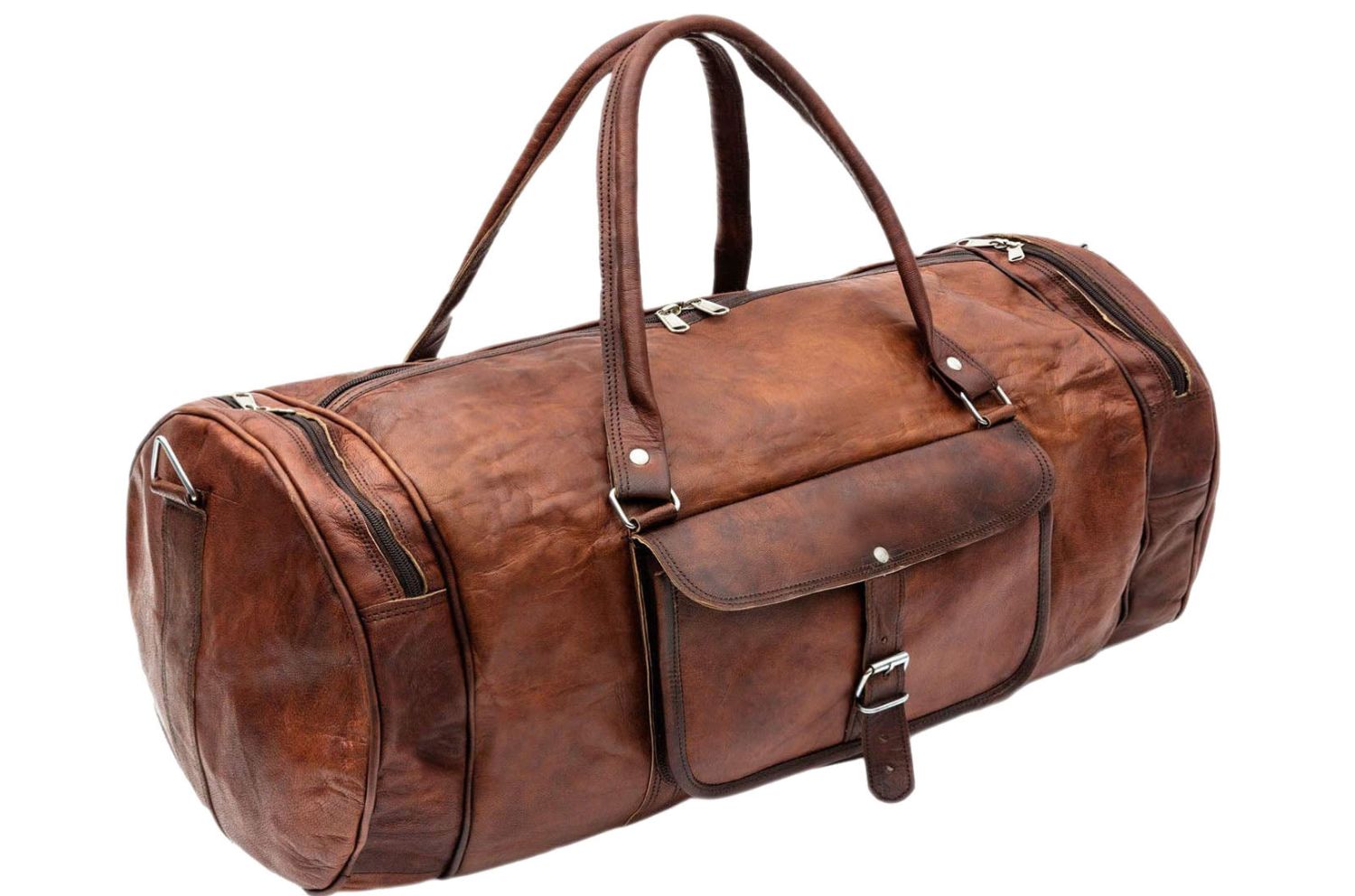 Rounded Leather Duffel Bag