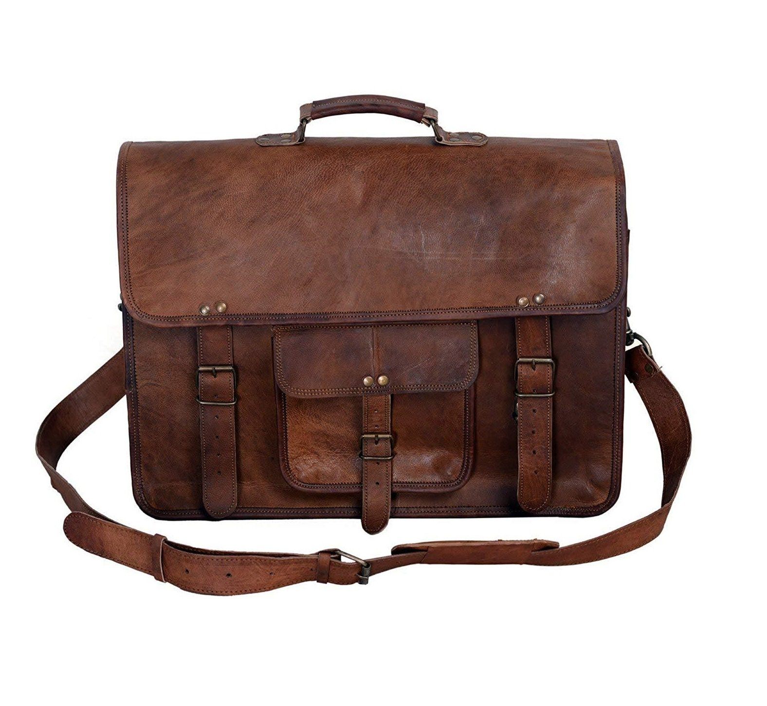 brown leather  messenger bag single pocket