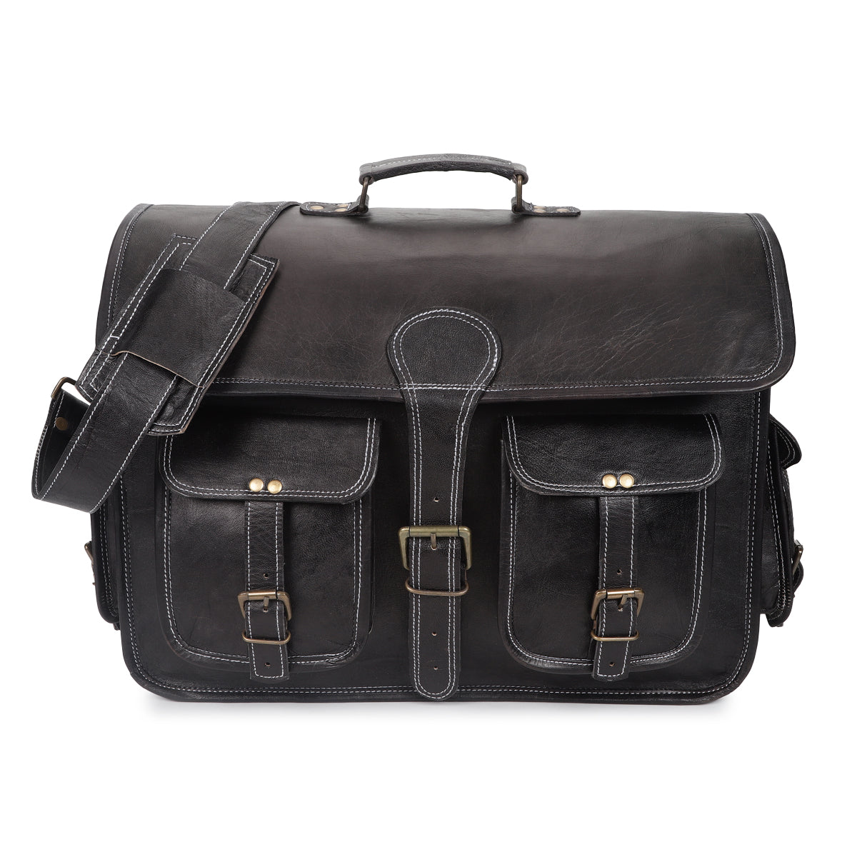 black leather laptop briefcase bag