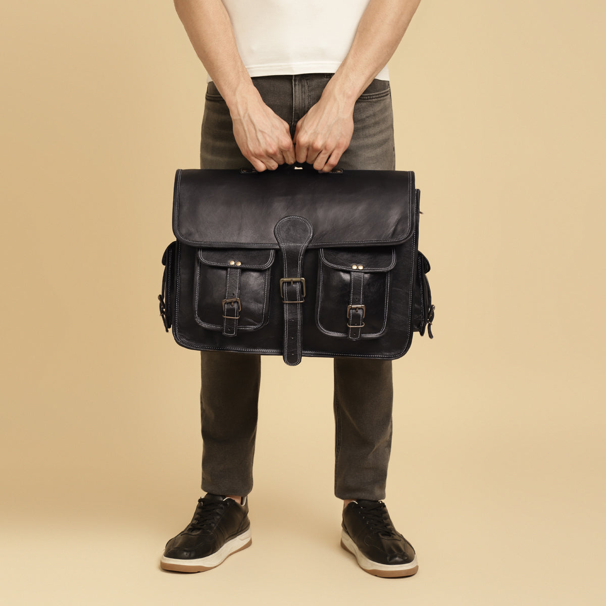 stylish black messenger bag