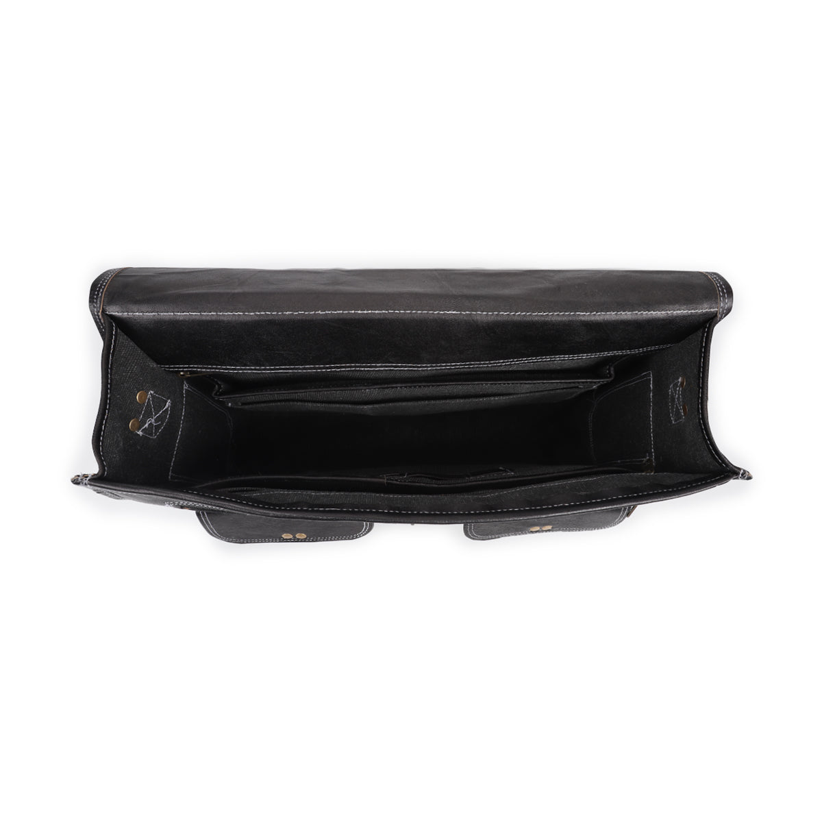 black leather briefcase inside view