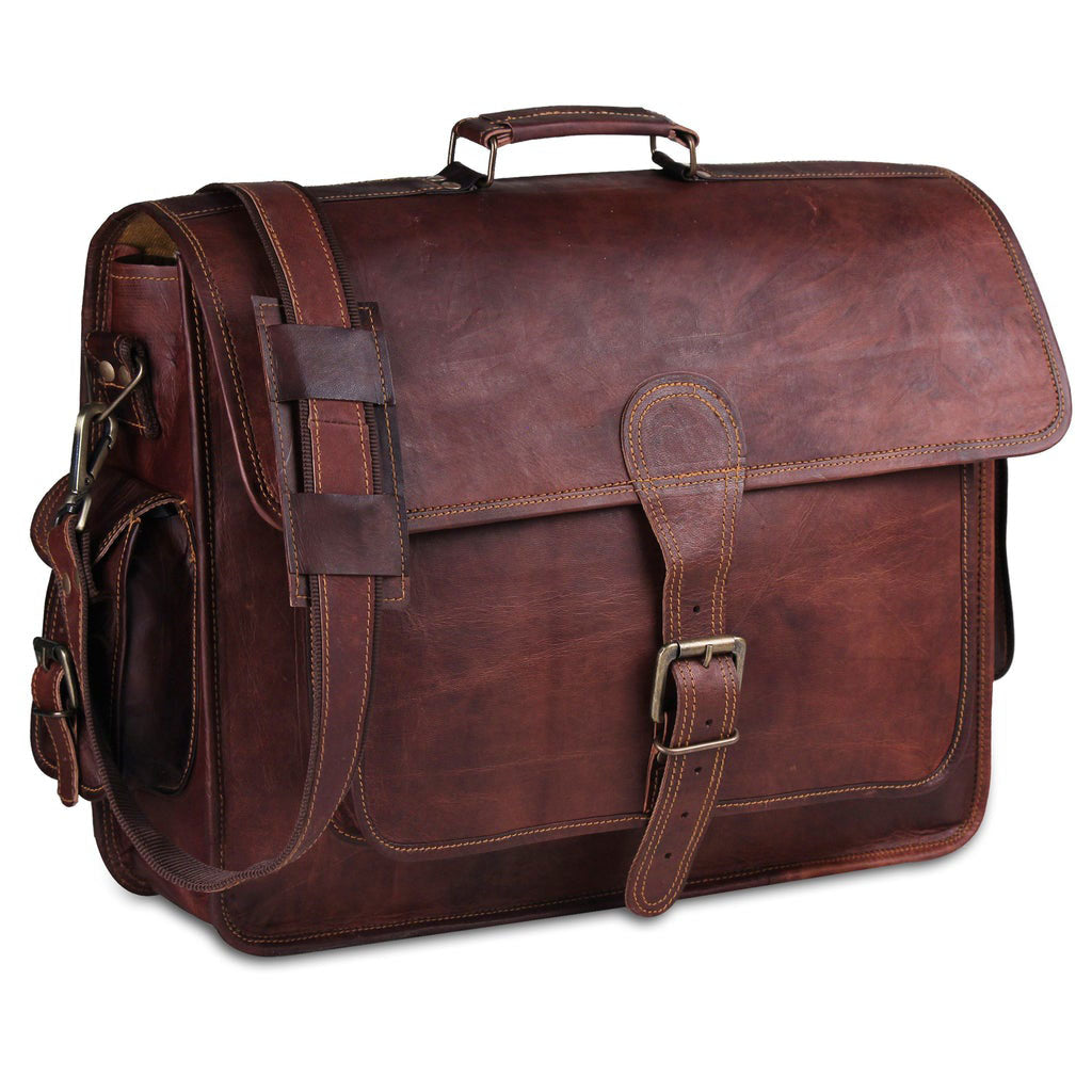 Leather Briefcase Messenger Bag For Men 18 inch