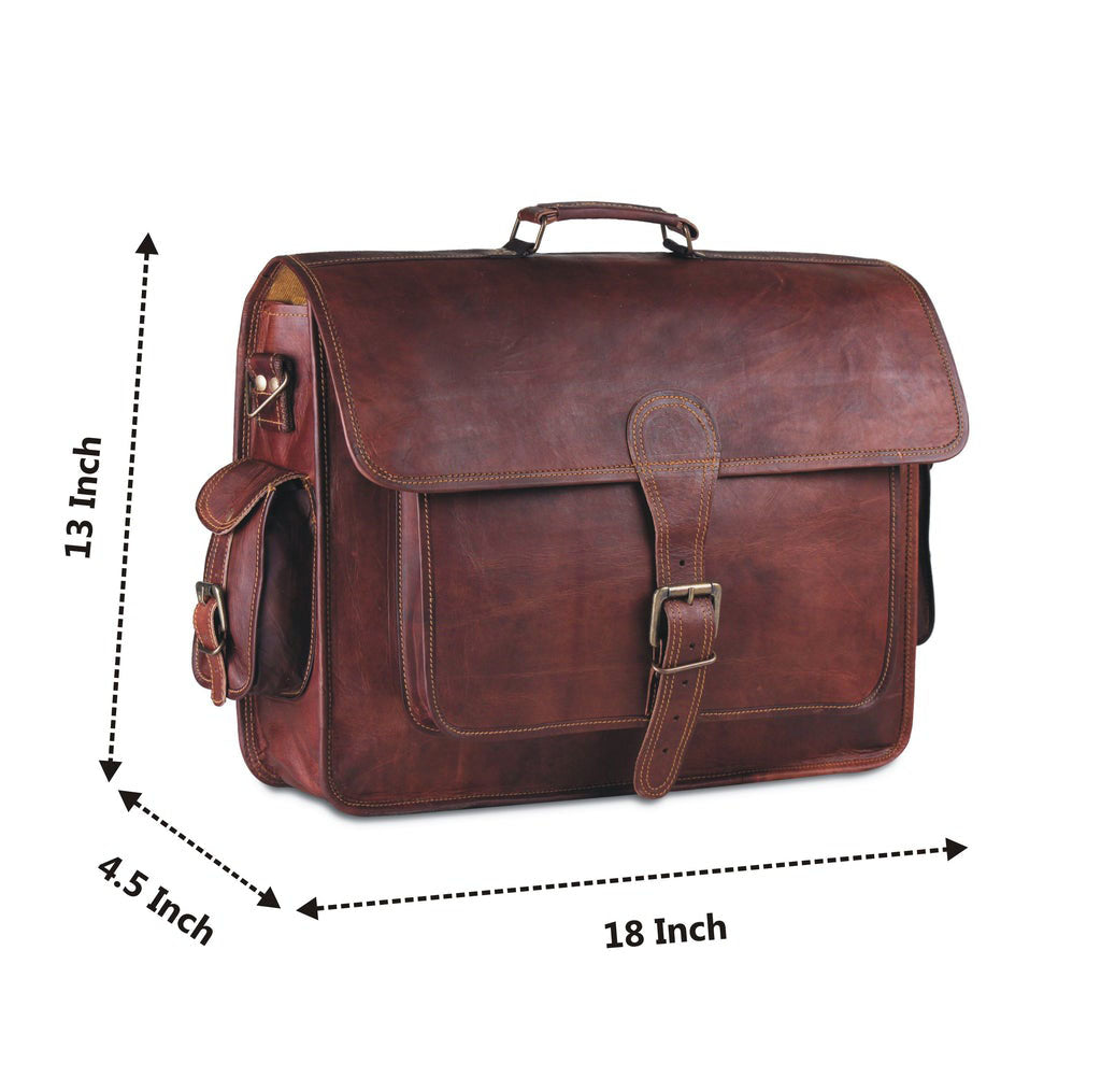 Leather Briefcase Messenger Bag For Men 18 inch