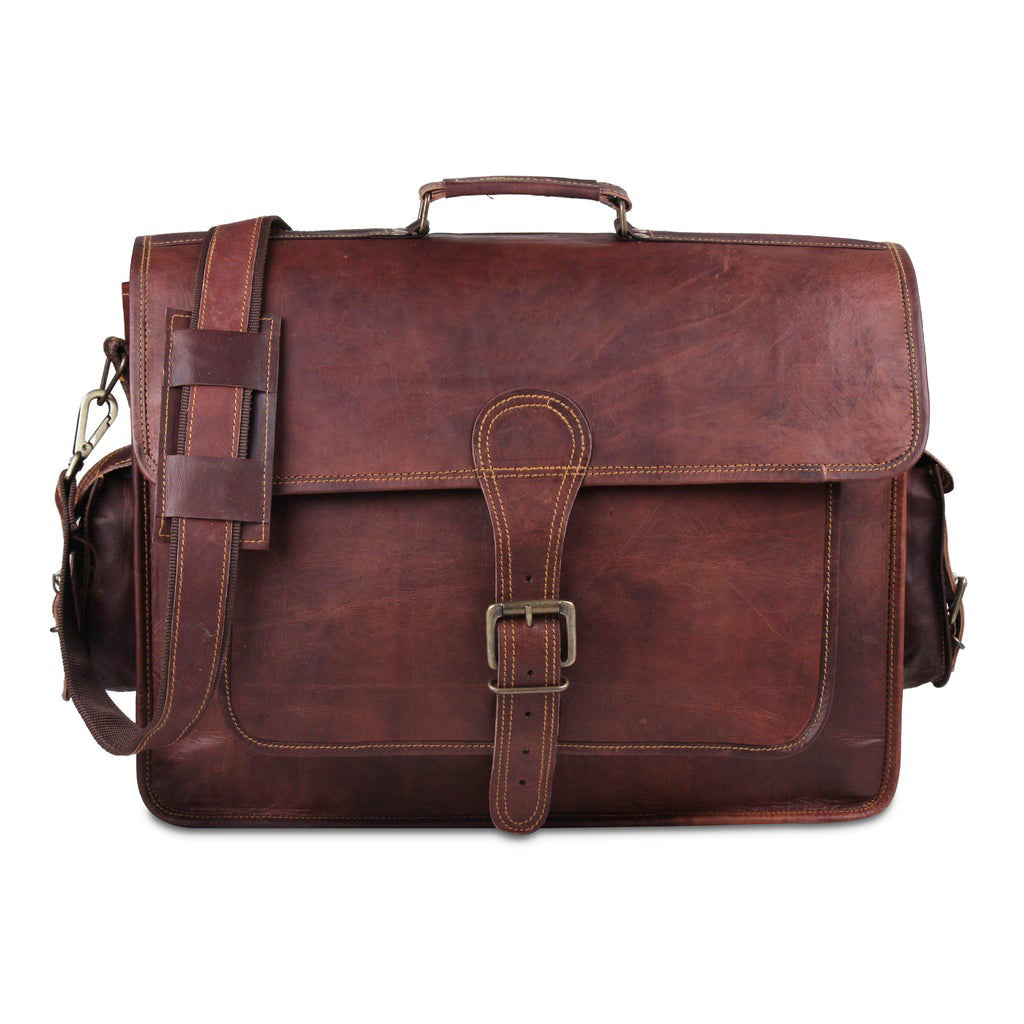 Leather Briefcase Messenger Bag For Men 18 inch