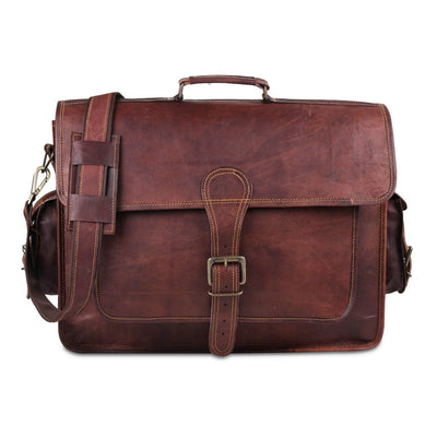 Leather Briefcase Messenger Bag For Men 18 inch
