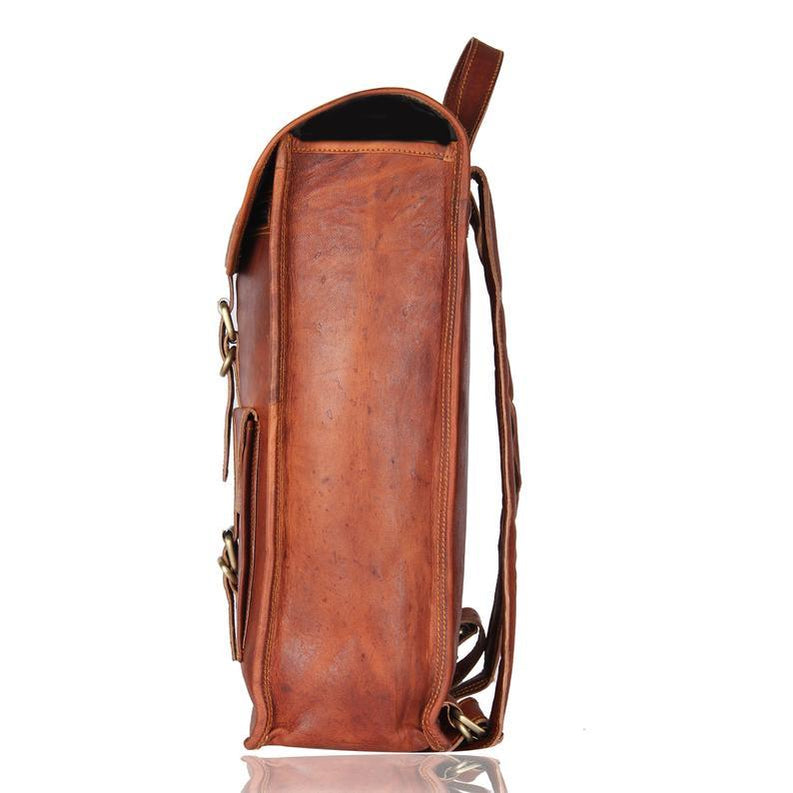 side view of leather backpack